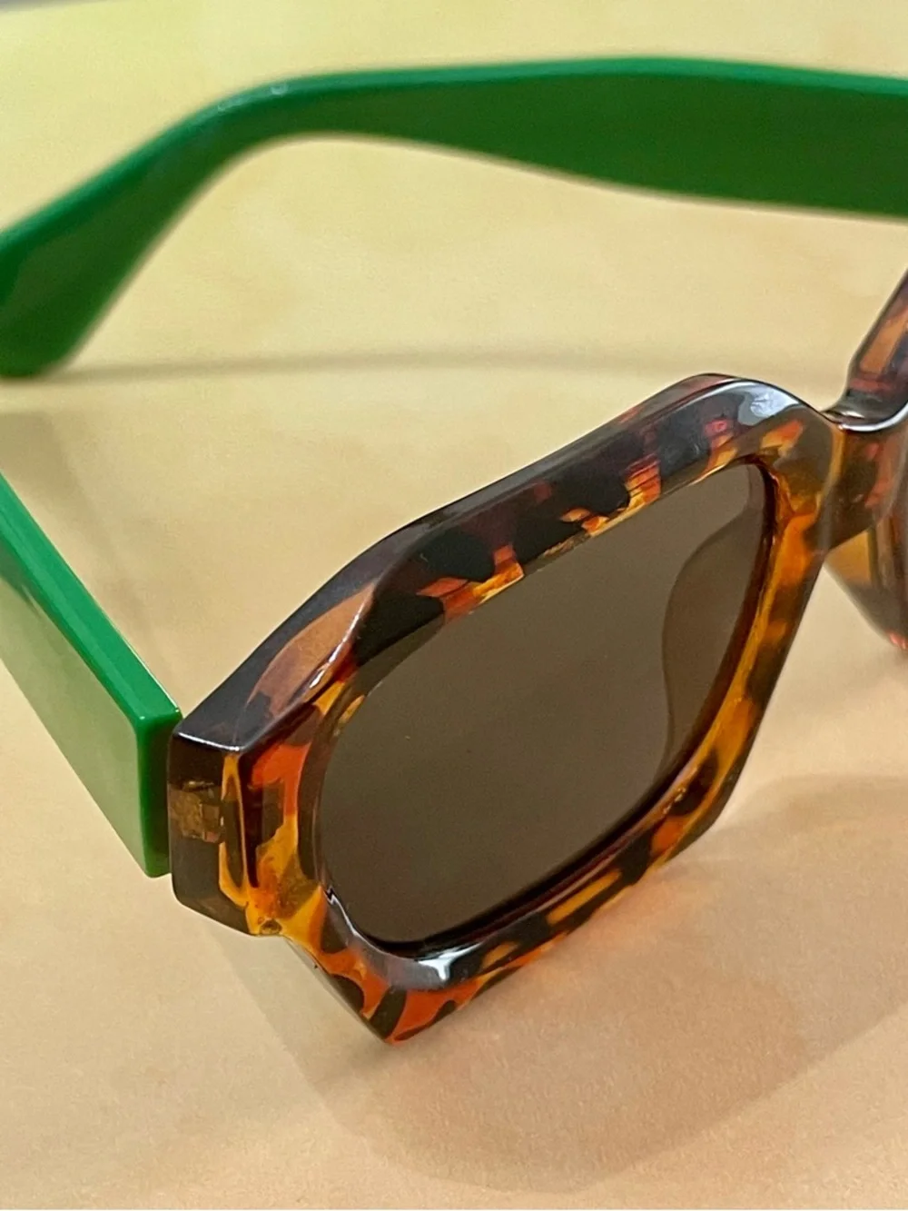 Free People Retro Square Tortoiseshell Sunglasses with Green Arms - Picture 3 of 14
